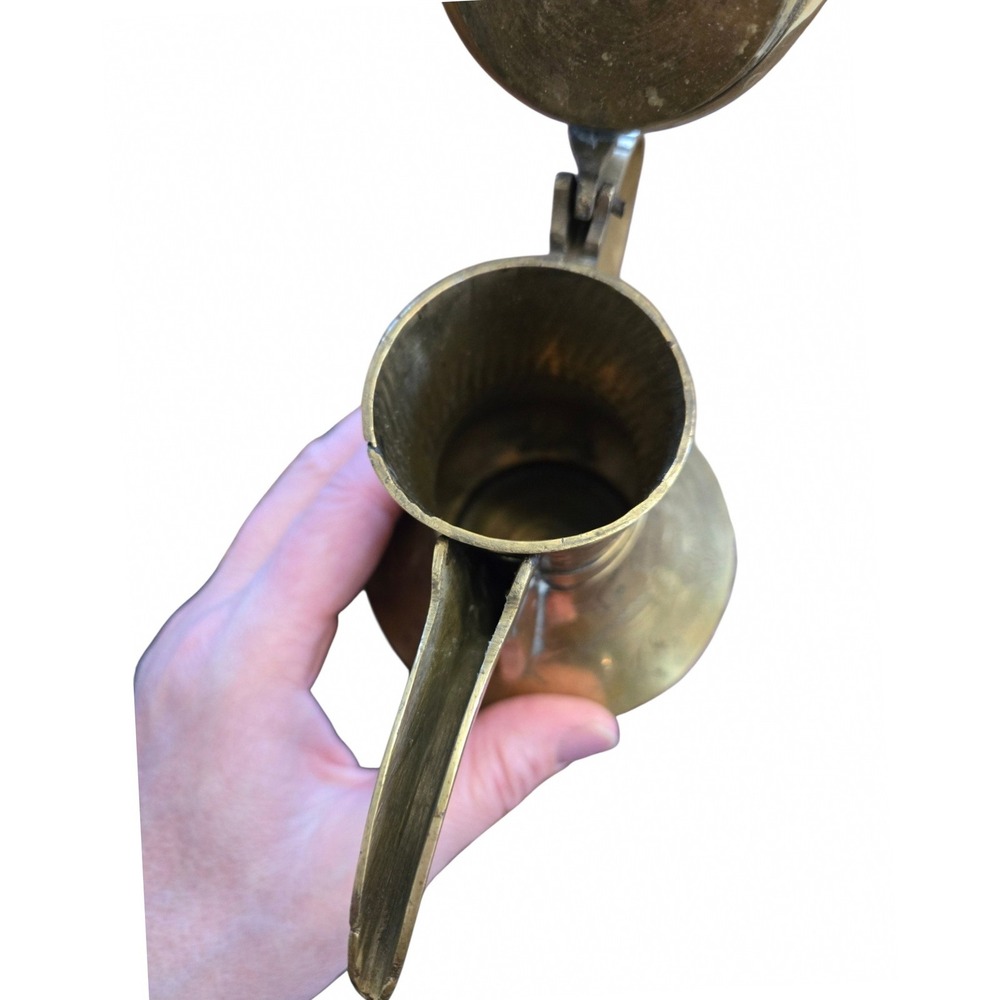 Vintage Brass Dallah Coffee Pot Etched Middle Eastern Decorative Pitcher 9in - Picture 4 of 7
